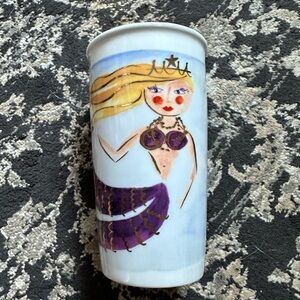 Starbucks Mermaid (Siren) ceramic coffee mug with gold lid
